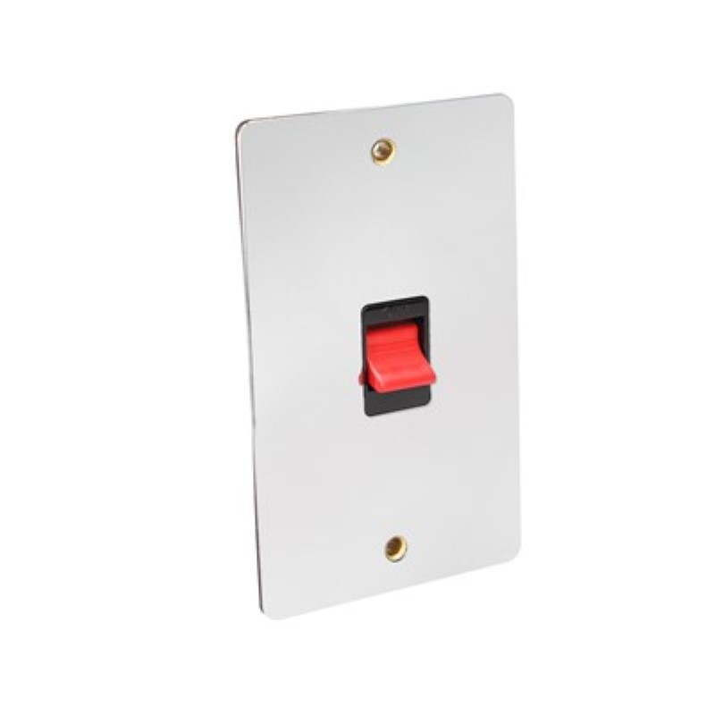 Flat Plate 45Amp Double Pole Switch (2 Gang Plate) Tall *Chrome/ - Click Image to Close